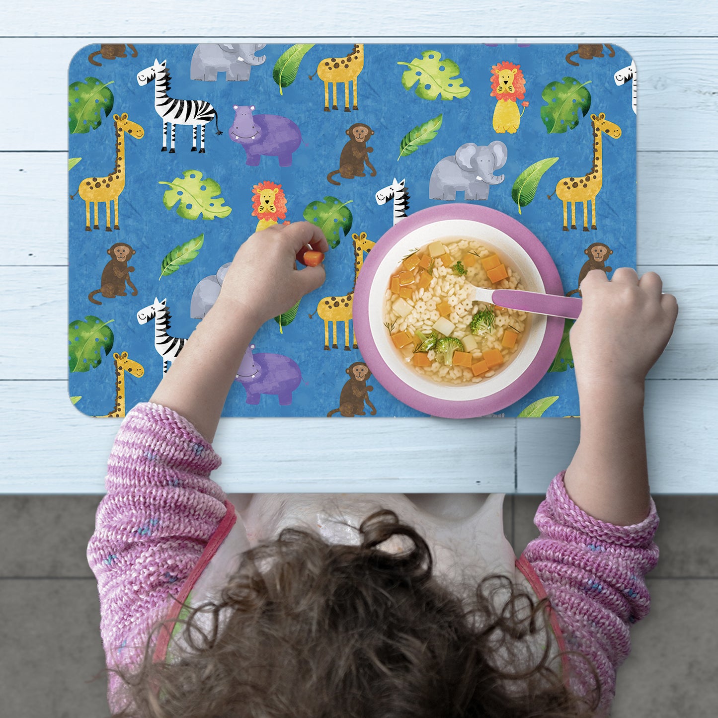 CounterArt Kids Jungle Friends 4 Pack Reversible Easy Care Flexible Placemats Made in the USA