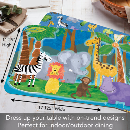 CounterArt Kids Jungle Friends 4 Pack Reversible Easy Care Flexible Placemats Made in the USA
