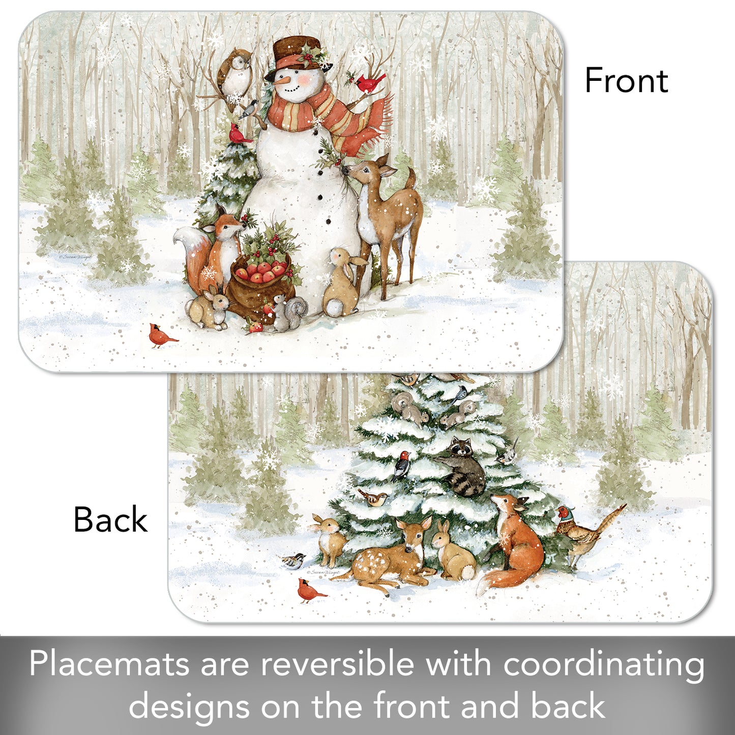 CounterArt Winter Forest 4 Pack Reversible Easy Care Placemats Made in the USA