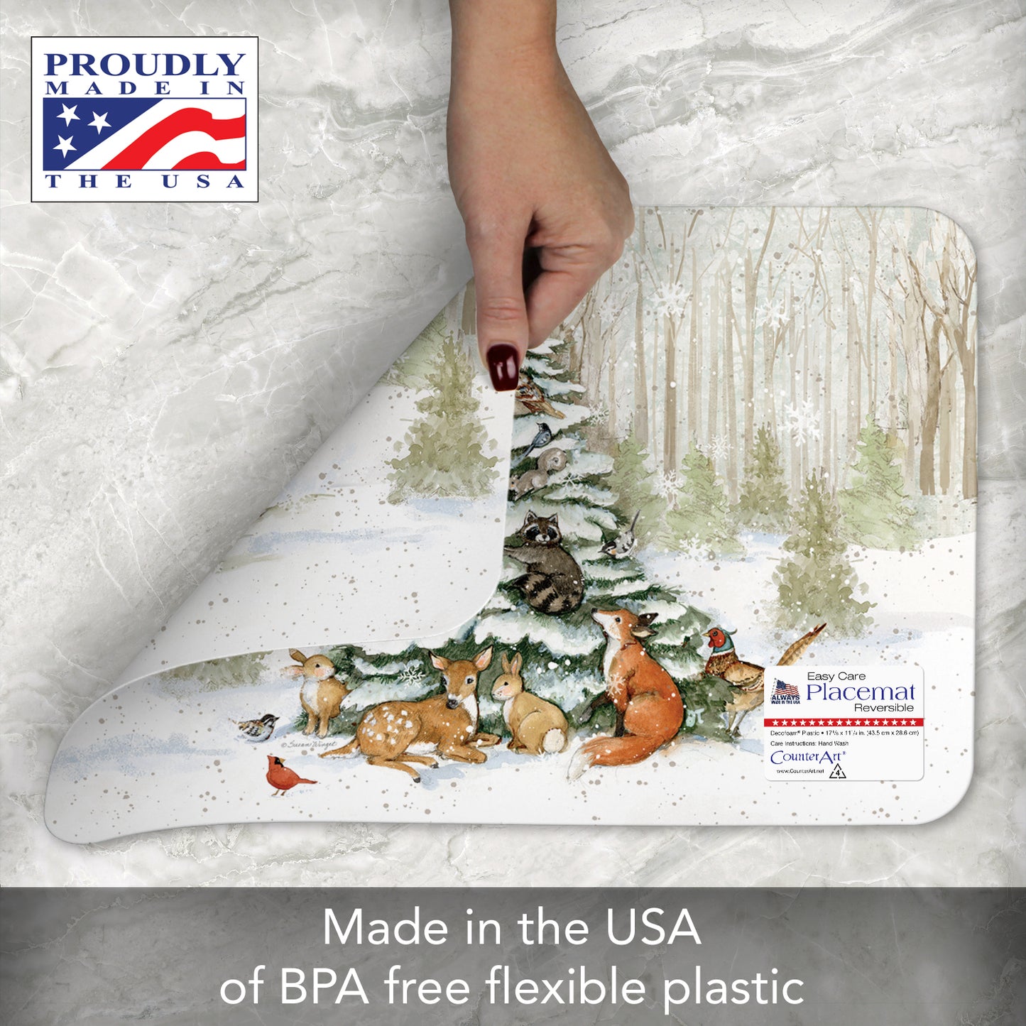 CounterArt Winter Forest 4 Pack Reversible Easy Care Placemats Made in the USA