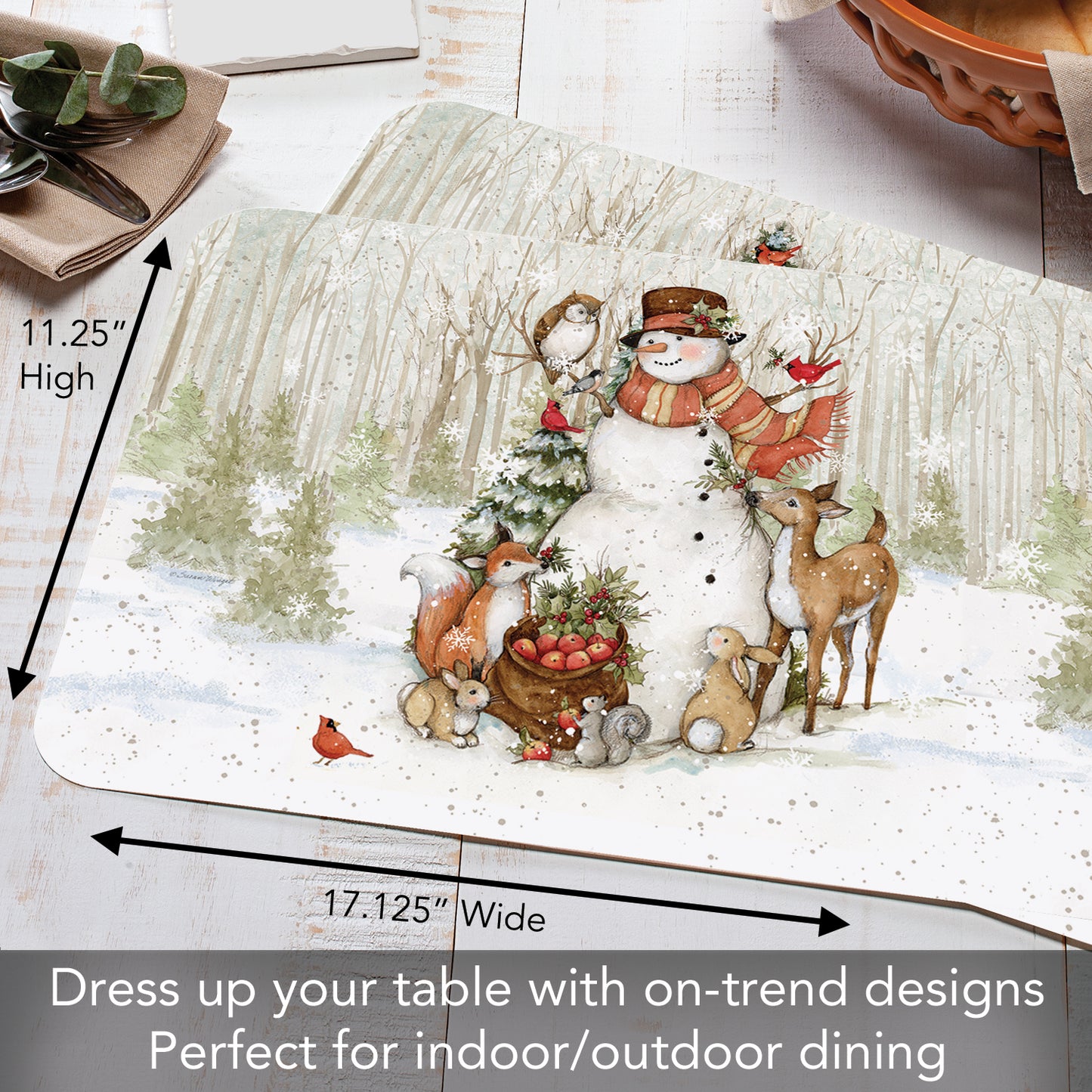 CounterArt Winter Forest 4 Pack Reversible Easy Care Placemats Made in the USA