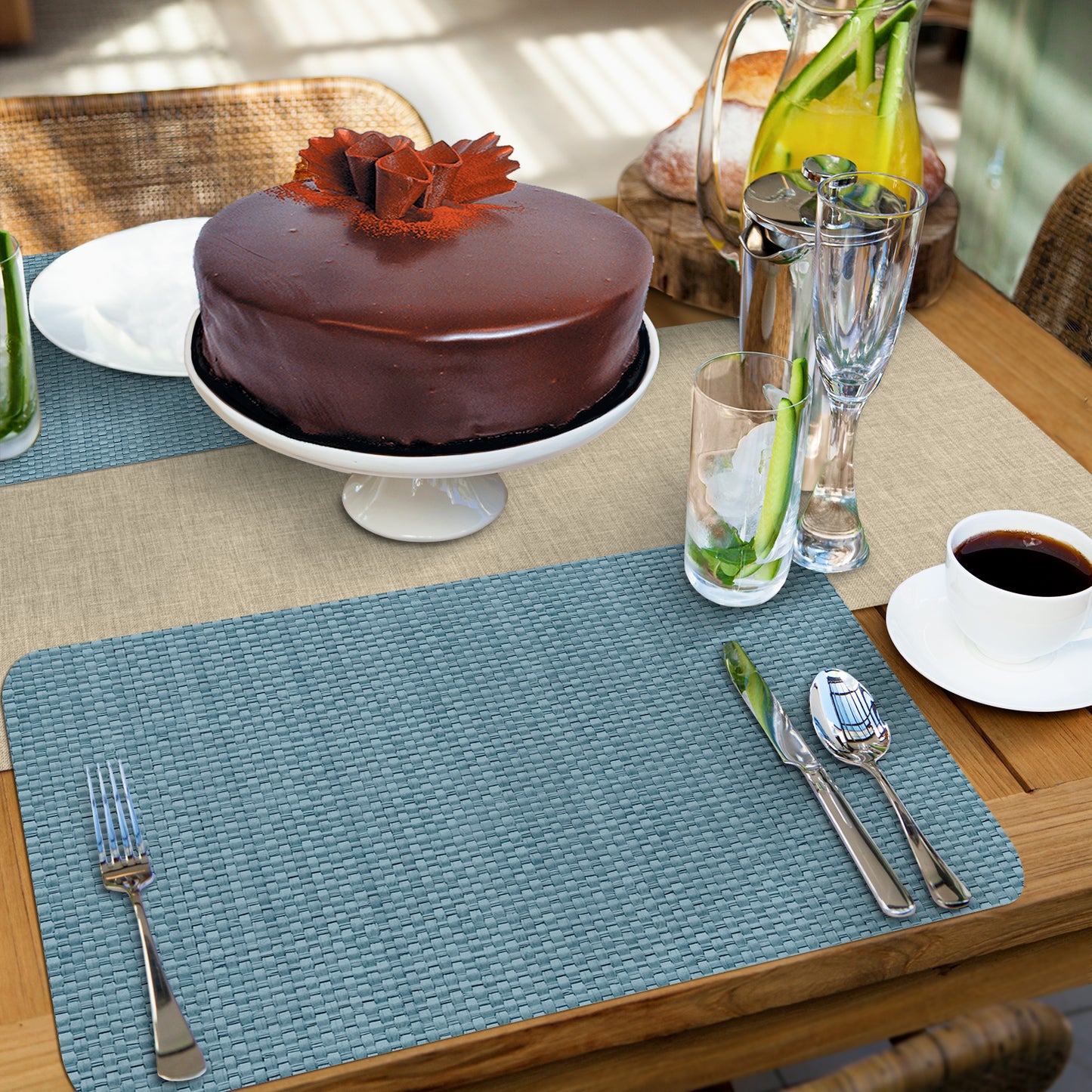CounterArt Blue Faux Basket Weave 4 Pack Reversible Easy Care Flexible Placemats Made in the USA