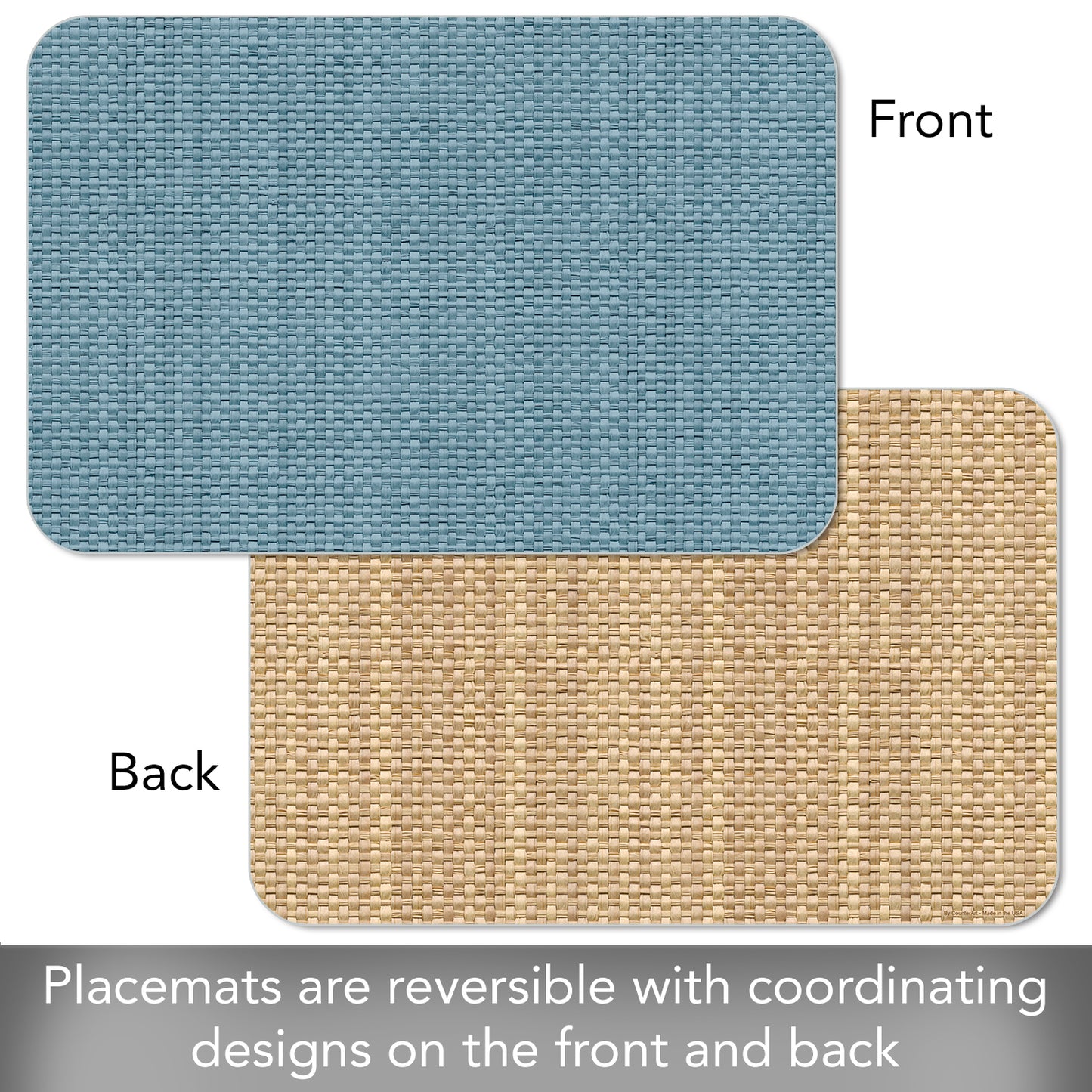 CounterArt Blue Faux Basket Weave 4 Pack Reversible Easy Care Flexible Placemats Made in the USA