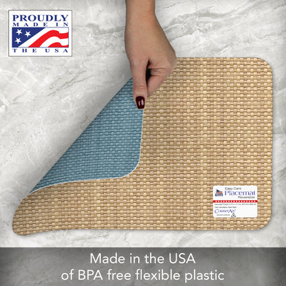 CounterArt Blue Faux Basket Weave 4 Pack Reversible Easy Care Flexible Placemats Made in the USA
