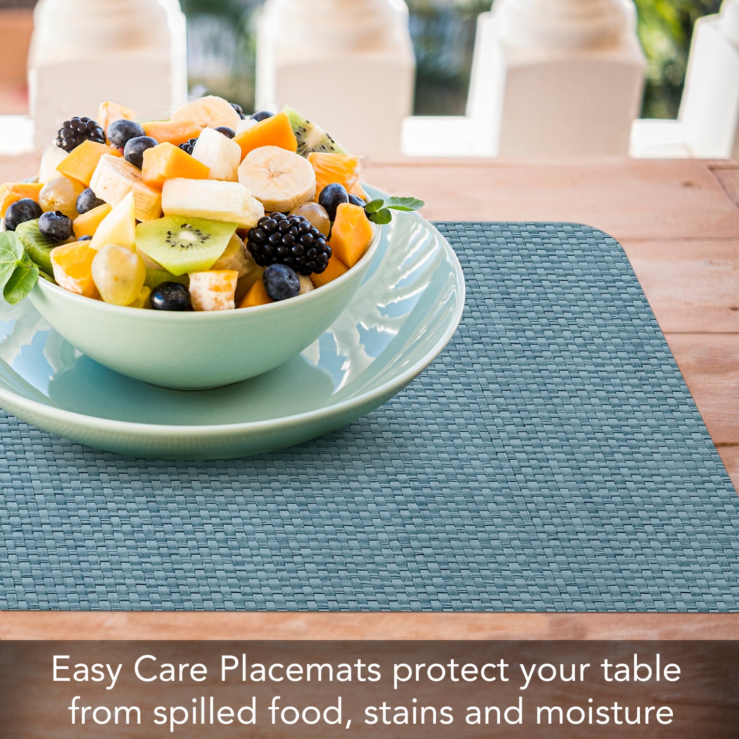 CounterArt Blue Faux Basket Weave 4 Pack Reversible Easy Care Flexible Placemats Made in the USA