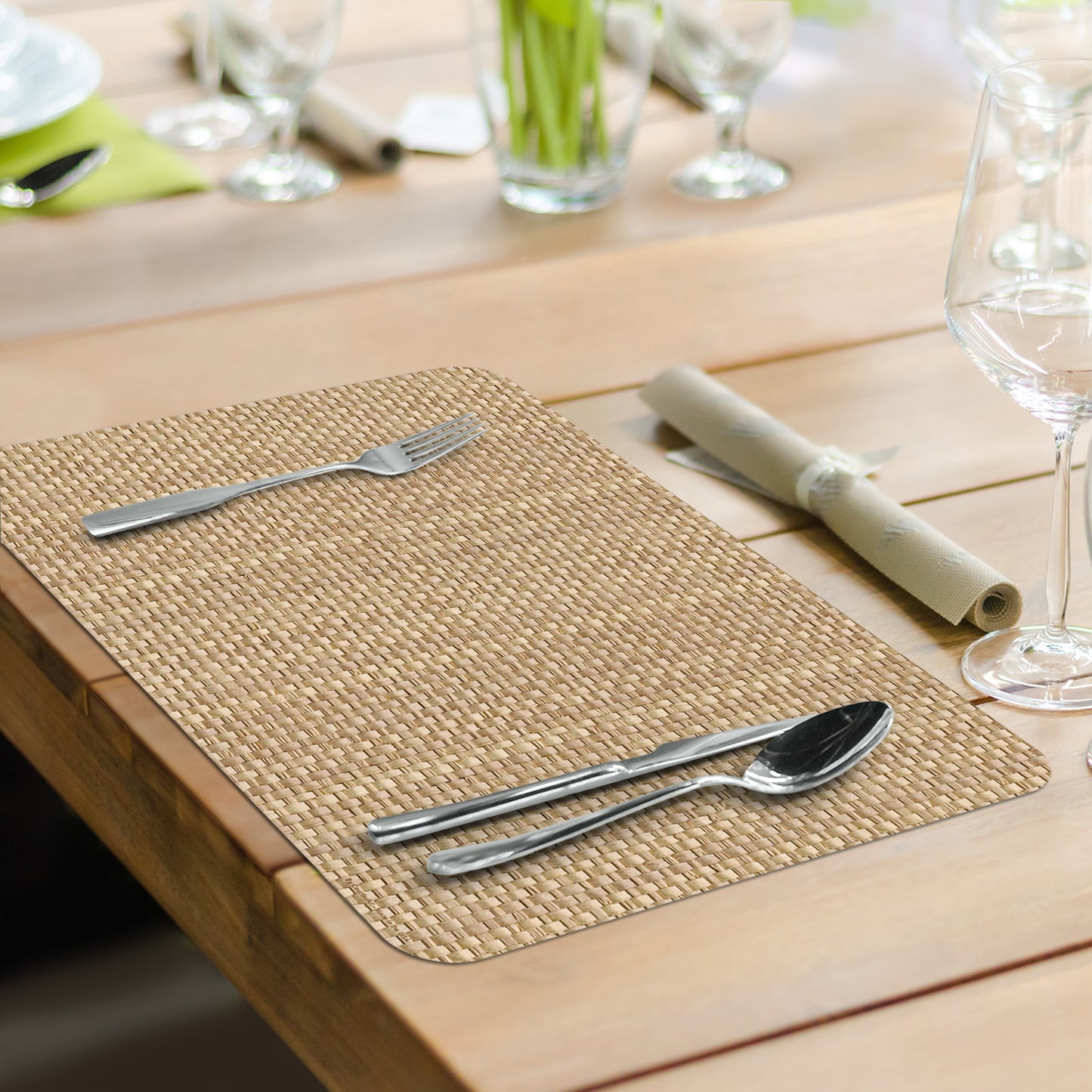 CounterArt Blue Faux Basket Weave 4 Pack Reversible Easy Care Flexible Placemats Made in the USA