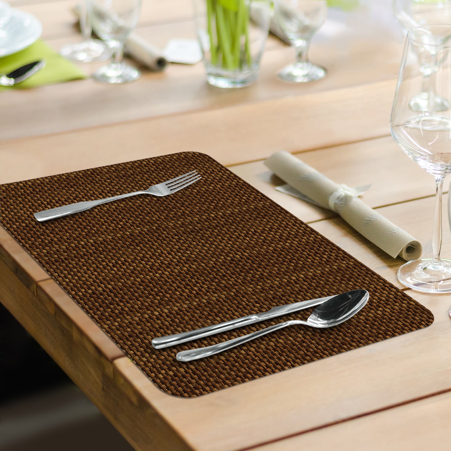 CounterArt Faux Natural Color Basket Weave 4 Pack Reversible Easy Care Flexible Placemats Made in the USA