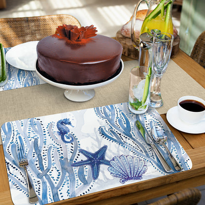 CounterArt Indigo Coastal 4 Pack Reversible Easy Care Flexible Placemats Made in the USA