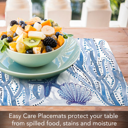 CounterArt Indigo Coastal 4 Pack Reversible Easy Care Flexible Placemats Made in the USA