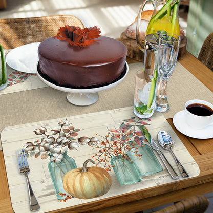 CounterArt Pumpkin Time 4 Pack Reversible Easy Care Placemats Made in the USA