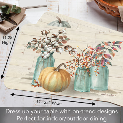 CounterArt Pumpkin Time 4 Pack Reversible Easy Care Placemats Made in the USA