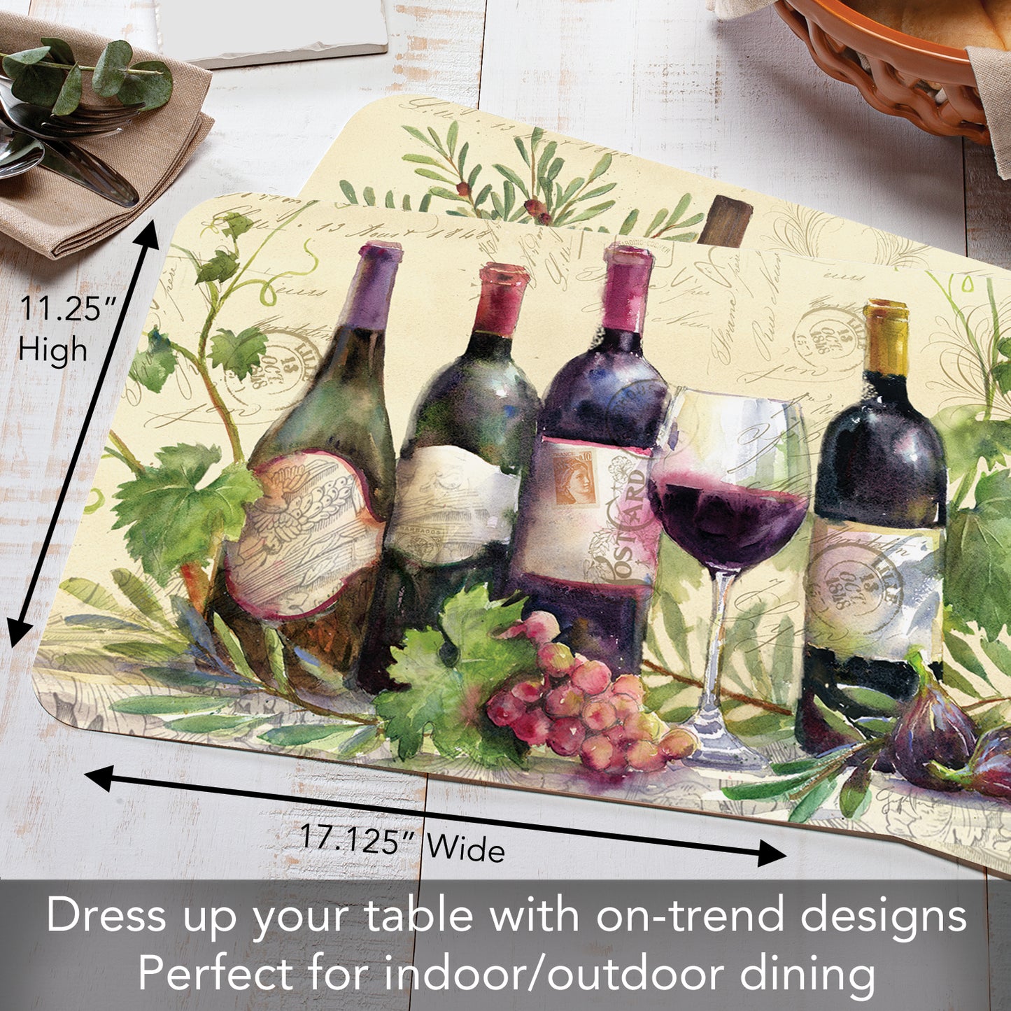 CounterArt Rustic Wine 4 Pack Reversible Easy Care Flexible Placemats Made in the USA