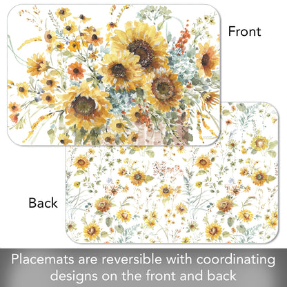 CounterArt Sunflowers Forever 4 Pack Reversible Easy Care Flexible Placemats Made in the USA