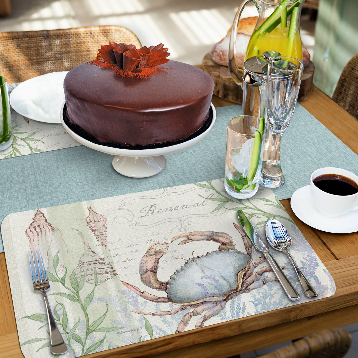 CounterArt Caribbean Sea Crab 4 Pack Reversible Easy Care Flexible Placemats Made in the USA