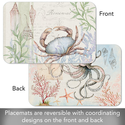 CounterArt Caribbean Sea Crab 4 Pack Reversible Easy Care Flexible Placemats Made in the USA