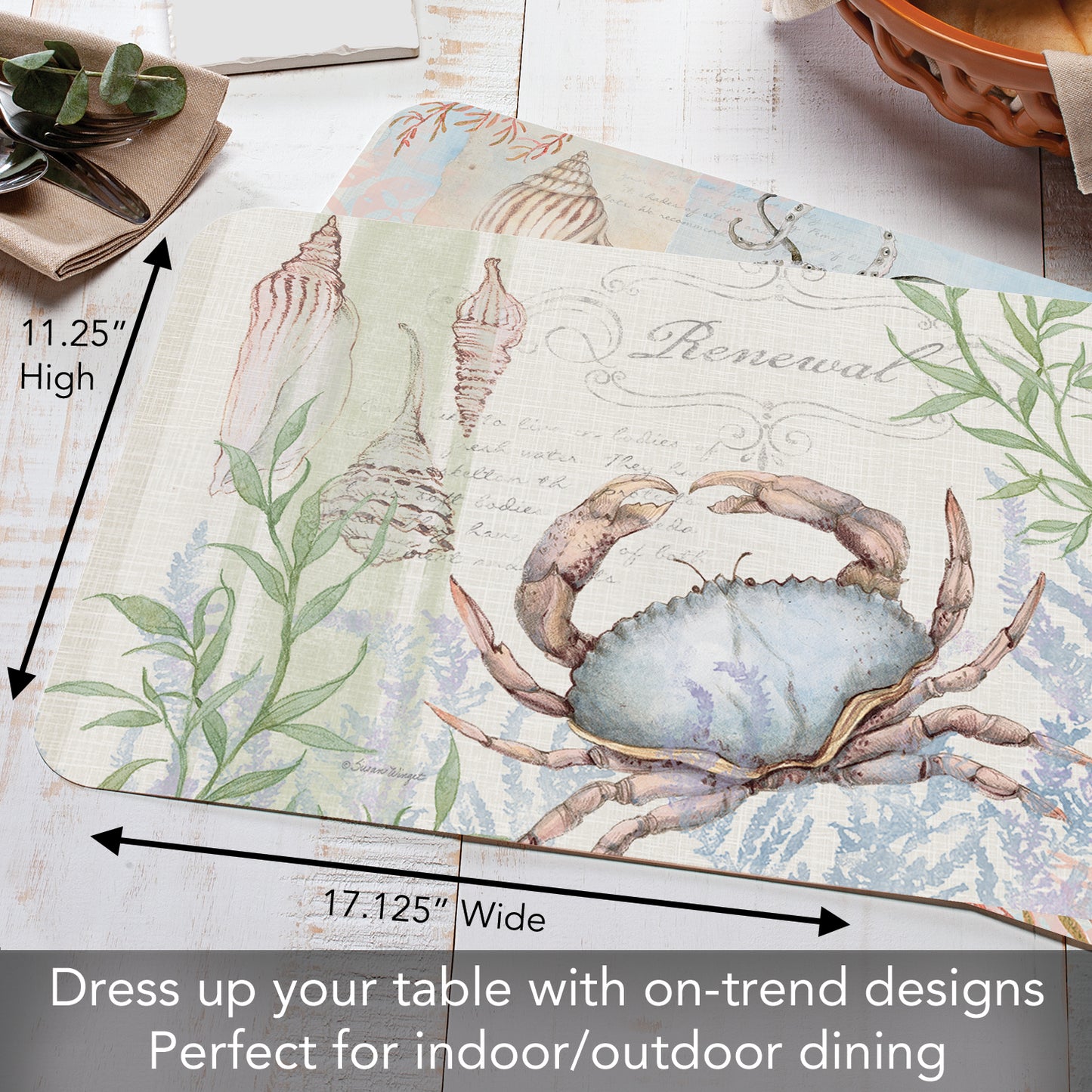 CounterArt Caribbean Sea Crab 4 Pack Reversible Easy Care Flexible Placemats Made in the USA