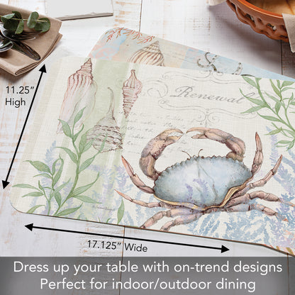 CounterArt Caribbean Sea Crab 4 Pack Reversible Easy Care Flexible Placemats Made in the USA