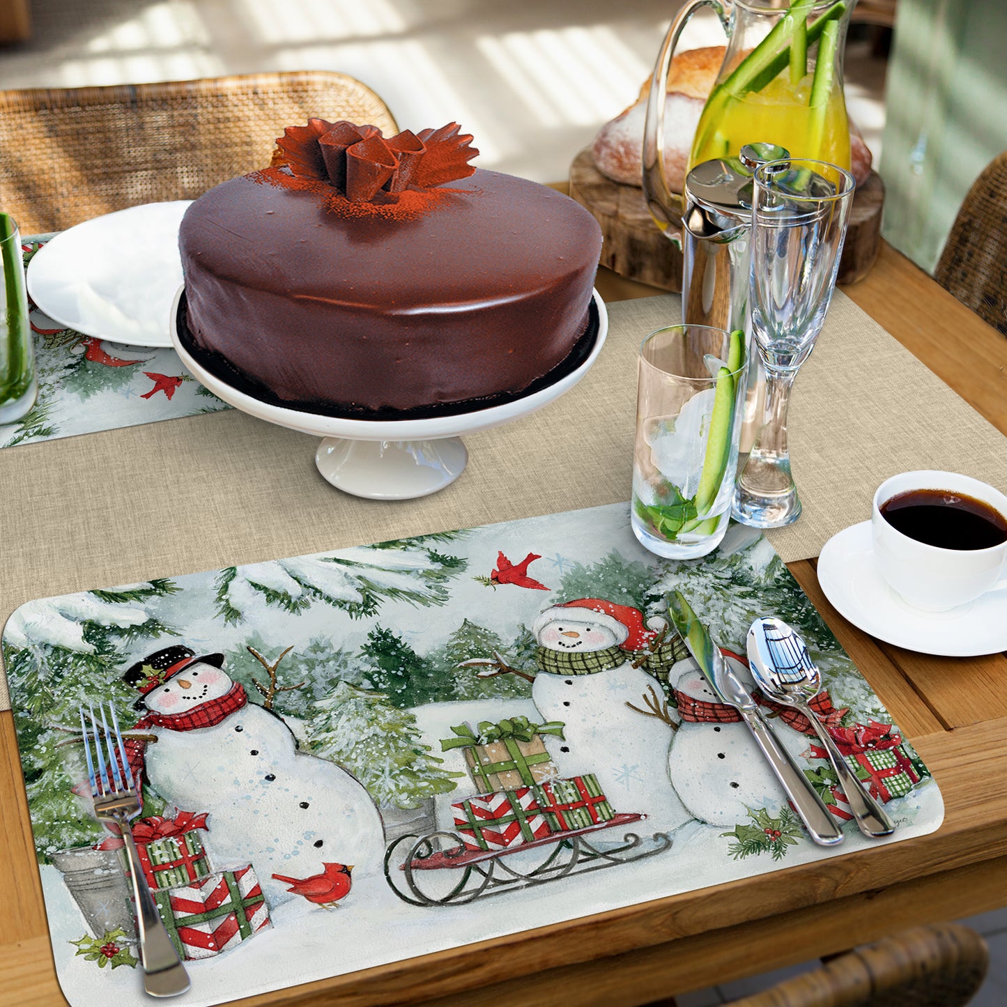 CounterArt Snowman's Farmhouse 4 Pack Reversible Easy Care Placemats Made in the USA