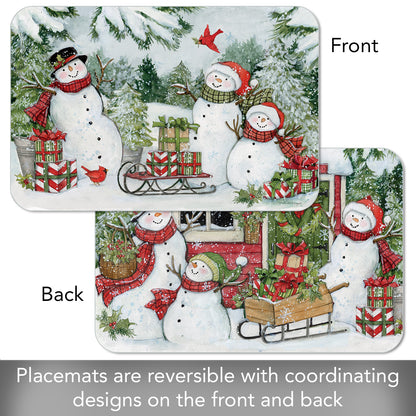 CounterArt Snowman's Farmhouse 4 Pack Reversible Easy Care Placemats Made in the USA