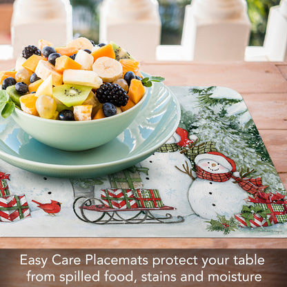 CounterArt Snowman's Farmhouse 4 Pack Reversible Easy Care Placemats Made in the USA