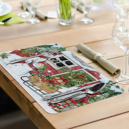 CounterArt Snowman's Farmhouse 4 Pack Reversible Easy Care Placemats Made in the USA
