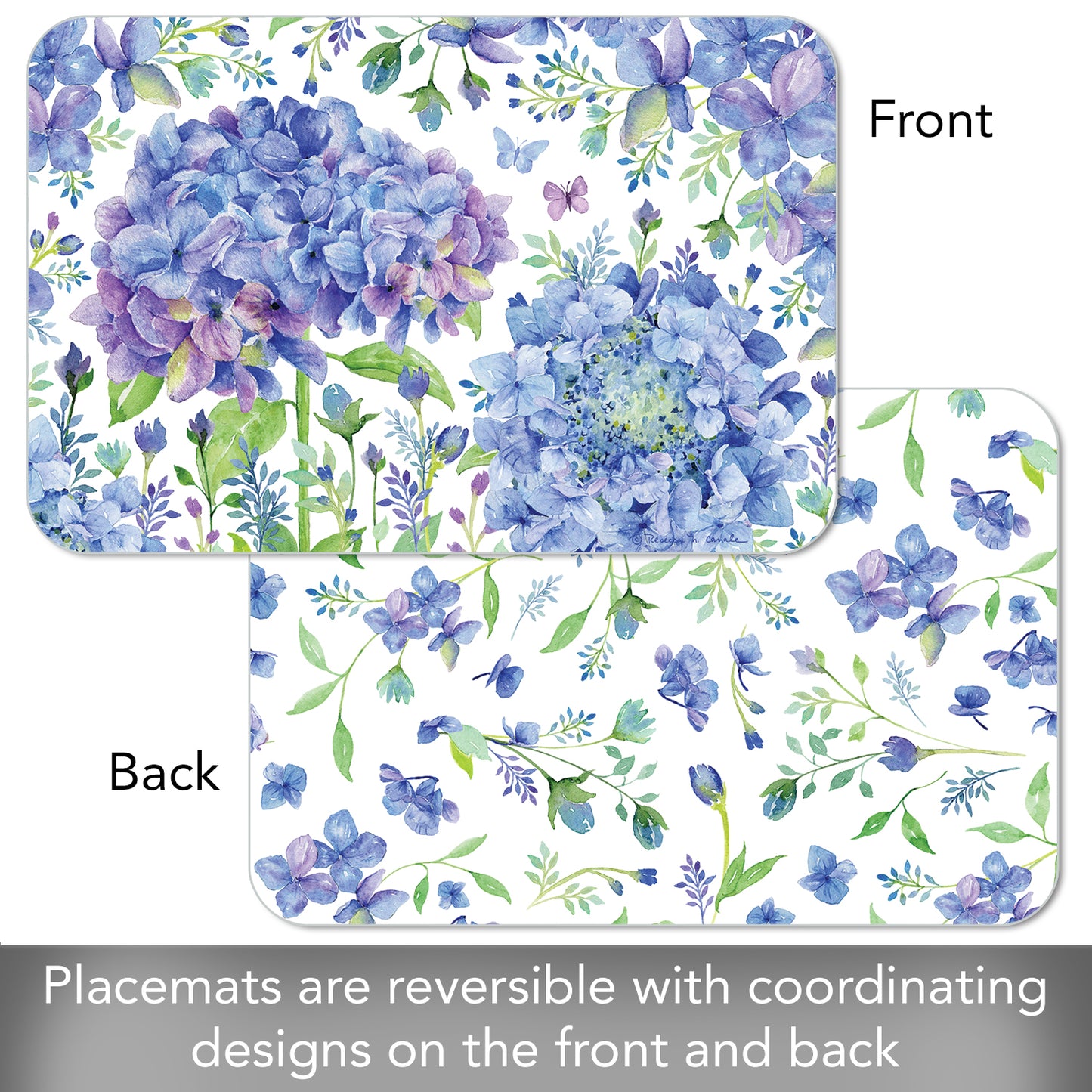 CounterArt Beautiful Hydrangea 4 Pack Reversible Easy Care Flexible Placemats Made in the USA