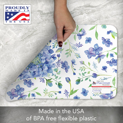 CounterArt Beautiful Hydrangea 4 Pack Reversible Easy Care Flexible Placemats Made in the USA