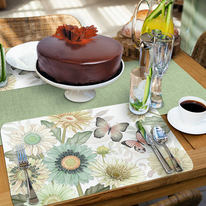 CounterArt Butterfly Floral 4 Pack Reversible Easy Care Flexible Placemats Made in the USA