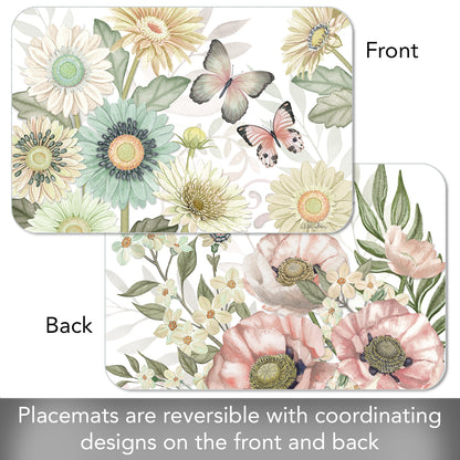 CounterArt Butterfly Floral 4 Pack Reversible Easy Care Flexible Placemats Made in the USA