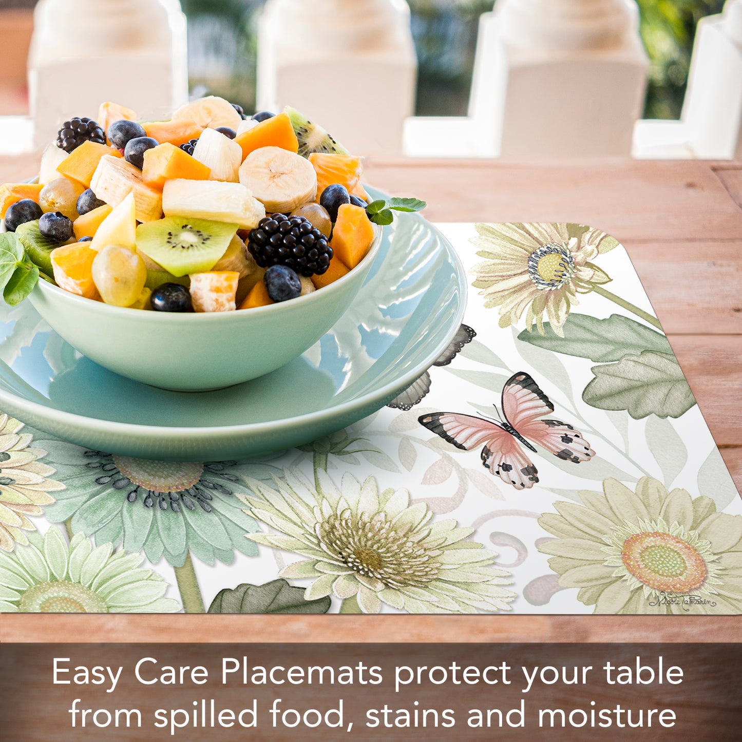 CounterArt Butterfly Floral 4 Pack Reversible Easy Care Flexible Placemats Made in the USA