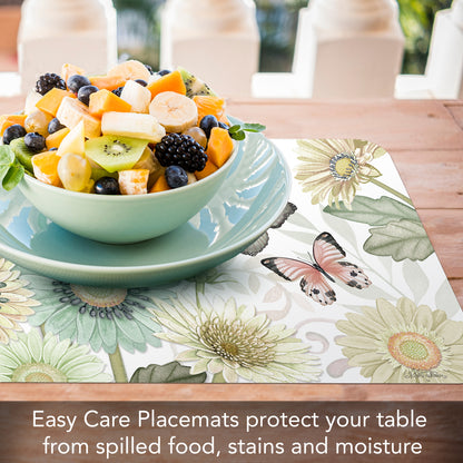 CounterArt Butterfly Floral 4 Pack Reversible Easy Care Flexible Placemats Made in the USA