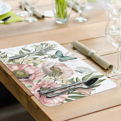 CounterArt Butterfly Floral 4 Pack Reversible Easy Care Flexible Placemats Made in the USA