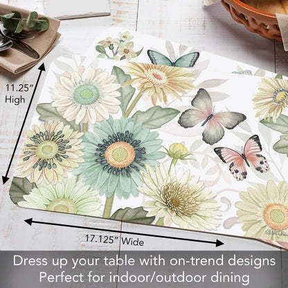 CounterArt Butterfly Floral 4 Pack Reversible Easy Care Flexible Placemats Made in the USA