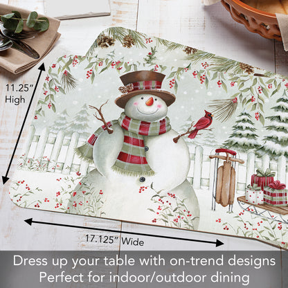 CounterArt Brown Hat Snowman 4 Pack Reversible Easy Care Placemats Made in the USA
