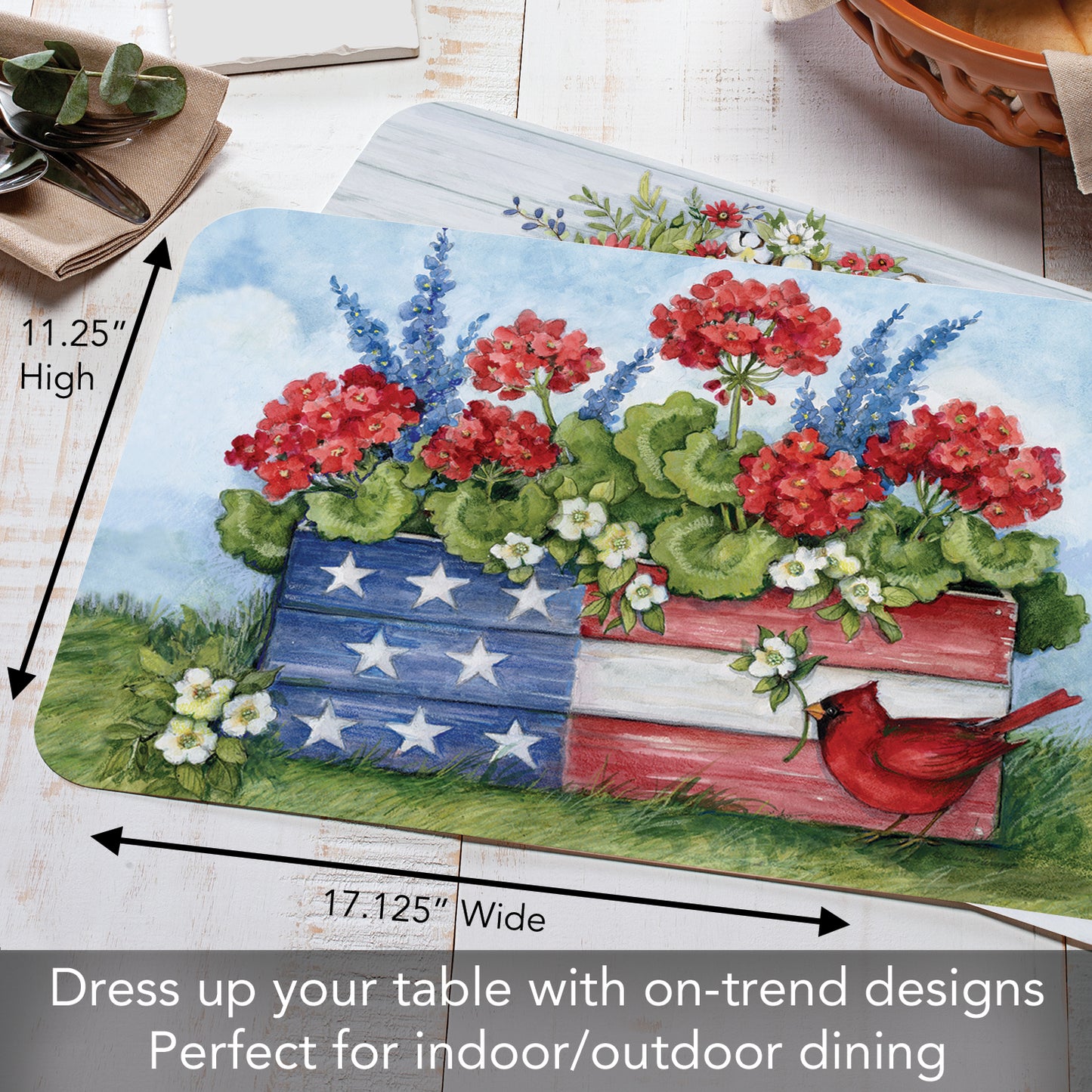 CounterArt Geranium Box 4 Pack Reversible Easy Care Flexible Placemats Made in the USA