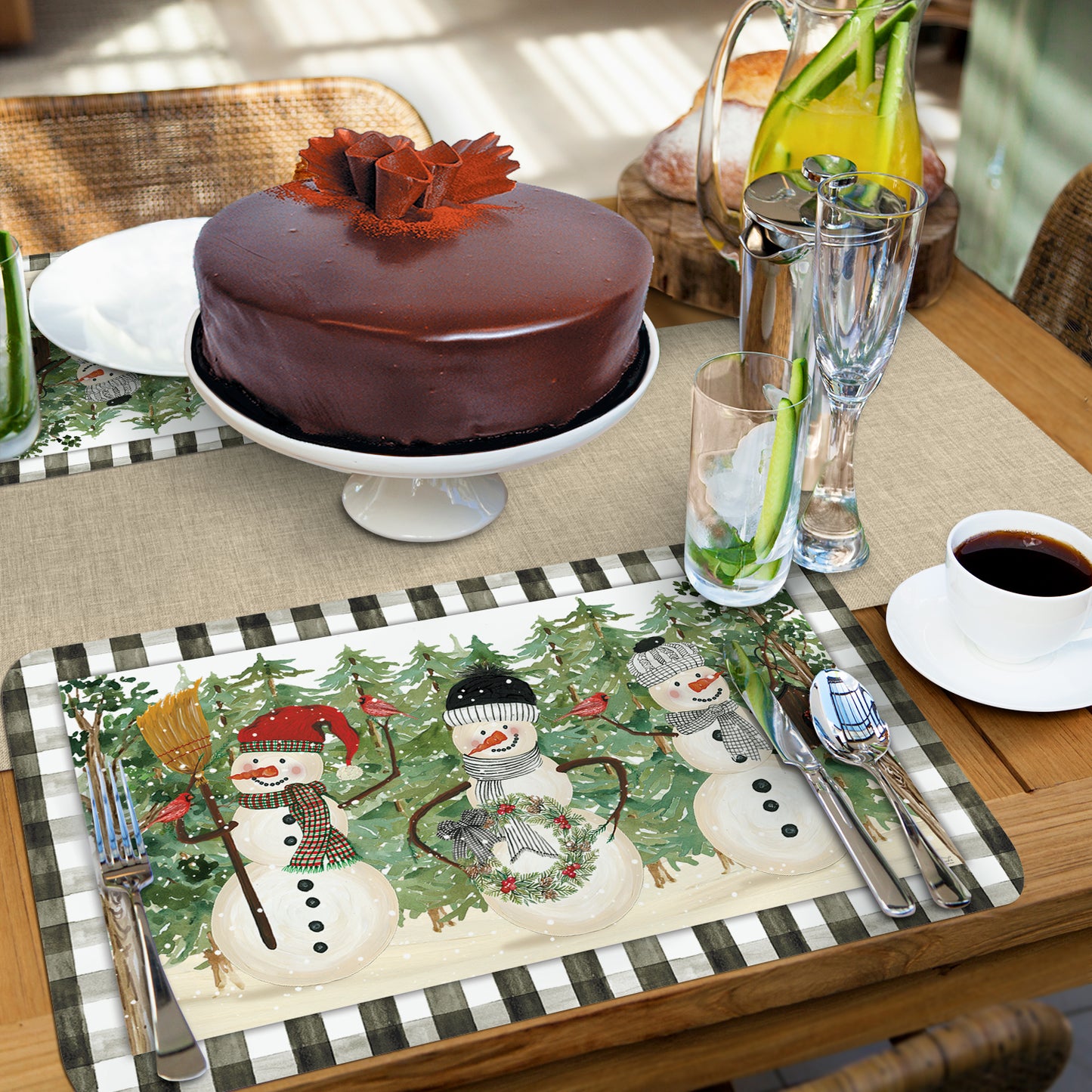CounterArt Plaid Snowman 4 Pack Reversible Easy Care Placemats Made in the USA