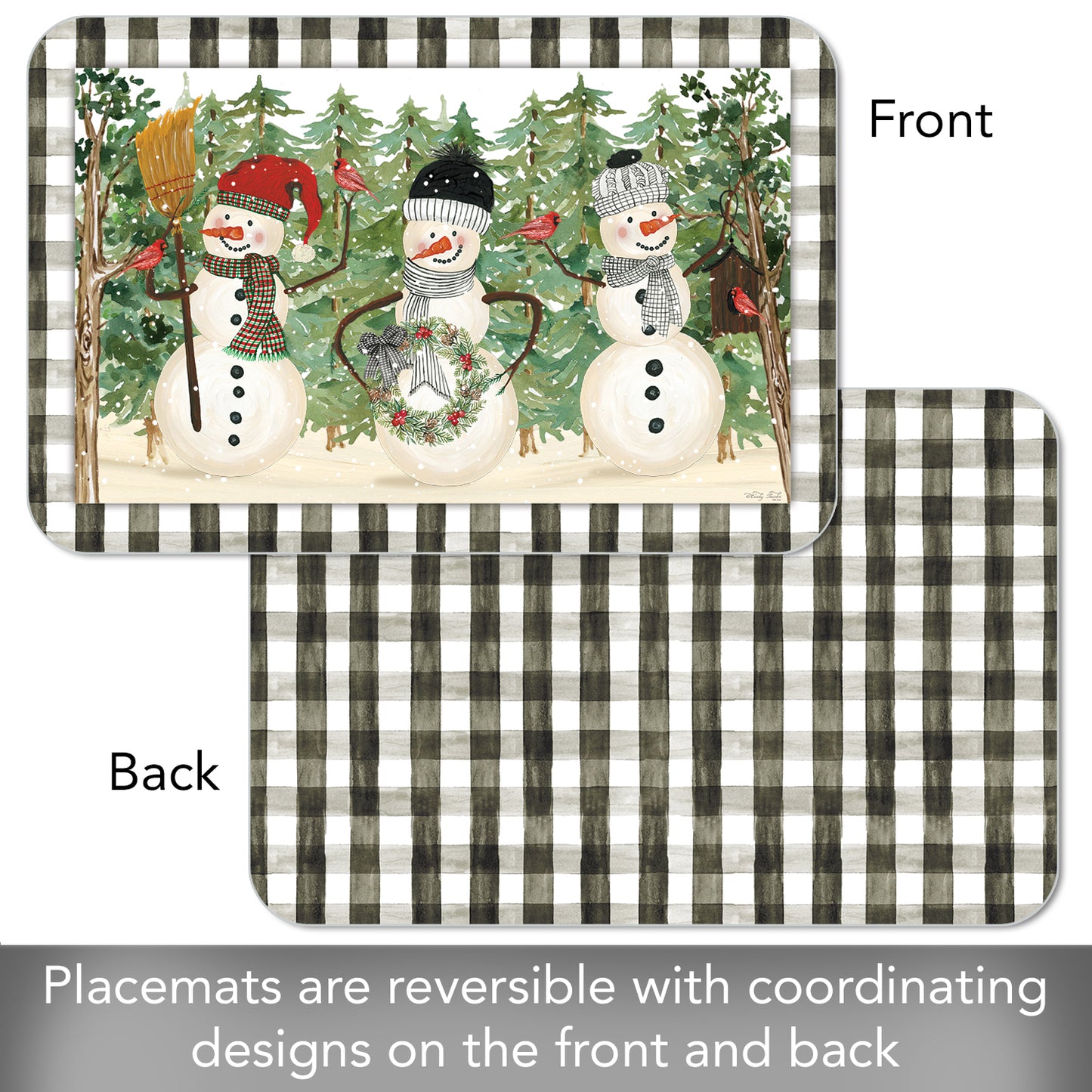 CounterArt Plaid Snowman 4 Pack Reversible Easy Care Placemats Made in the USA
