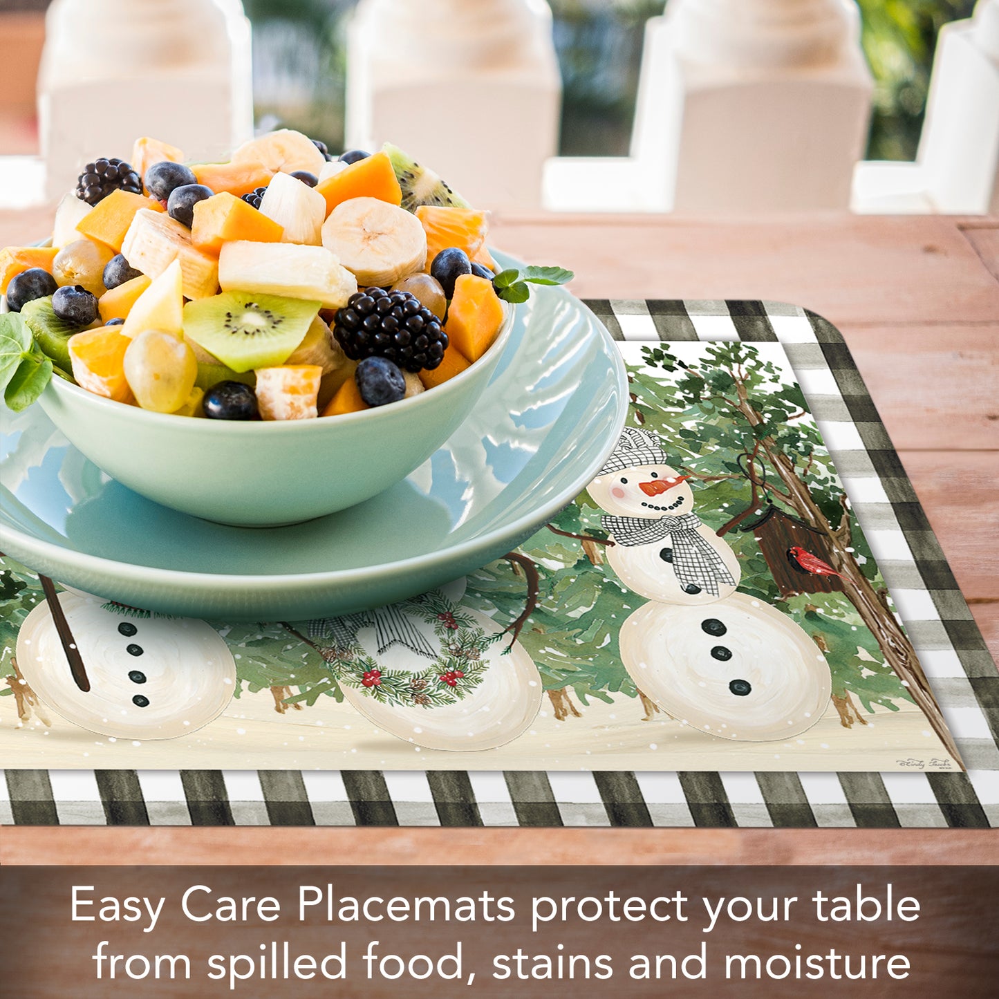 CounterArt Plaid Snowman 4 Pack Reversible Easy Care Placemats Made in the USA