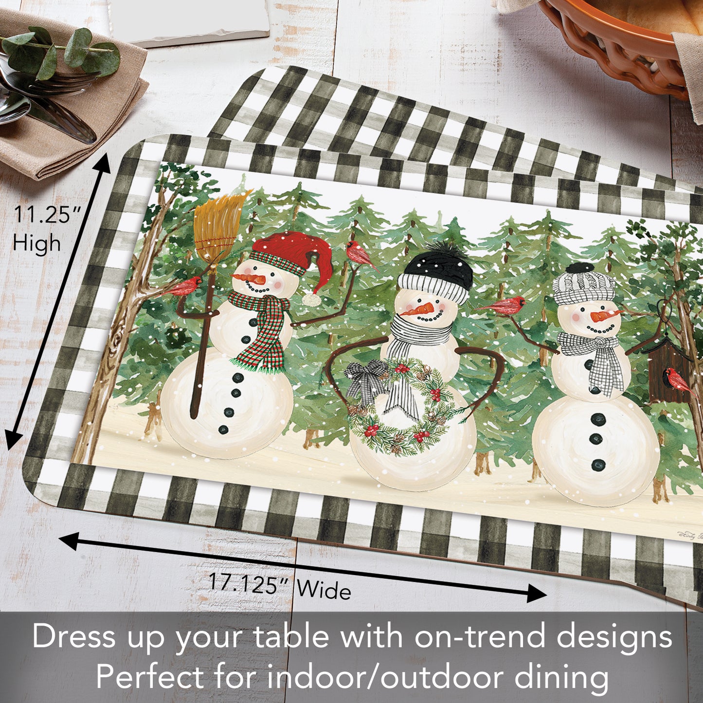 CounterArt Plaid Snowman 4 Pack Reversible Easy Care Placemats Made in the USA