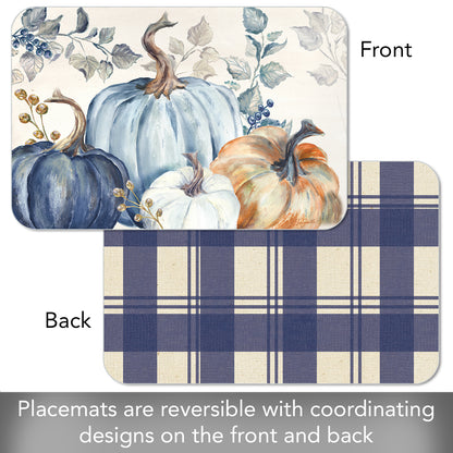CounterArt Pumpkin Blues 4 Pack Reversible Easy Care Placemats Made in the USA