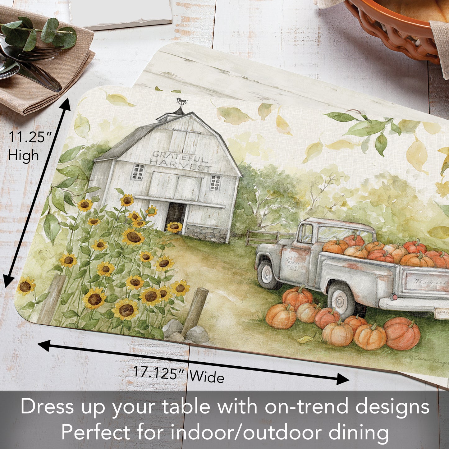 CounterArt Pumpkin Farm 4 Pack Reversible Easy Care Placemats Made in the USA