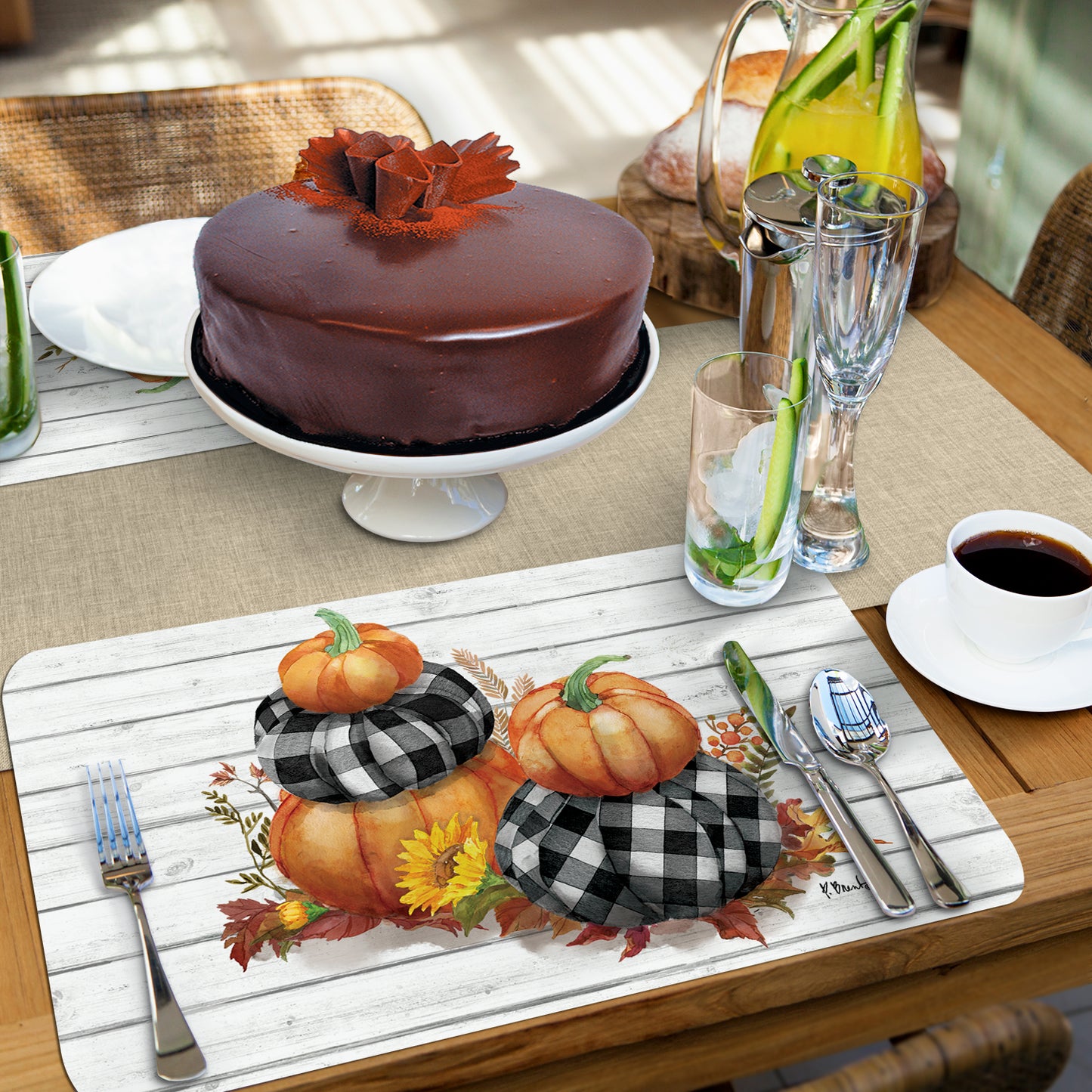 CounterArt Rustic Fall 4 Pack Reversible Easy Care Placemats Made in the USA