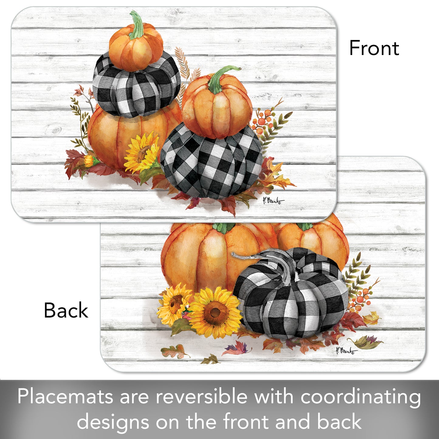 CounterArt Rustic Fall 4 Pack Reversible Easy Care Placemats Made in the USA