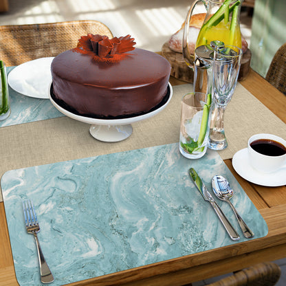 CounterArt Teal & White Printed Quartz Design 4 Pack Reversible Easy Care Flexible Placemats Made in the USA