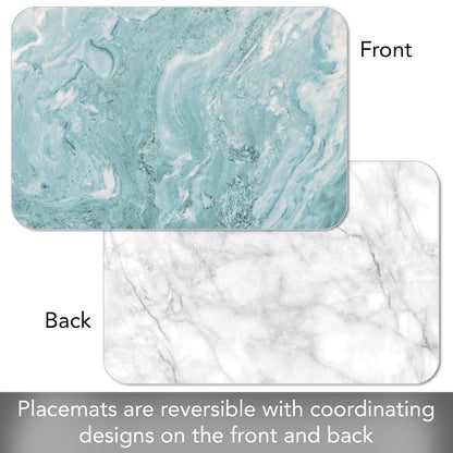 CounterArt Teal & White Printed Quartz Design 4 Pack Reversible Easy Care Flexible Placemats Made in the USA
