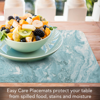 CounterArt Teal & White Printed Quartz Design 4 Pack Reversible Easy Care Flexible Placemats Made in the USA