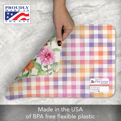 CounterArt Zinnias & Butterflies 4 Pack Reversible Easy Care Flexible Placemats Made in the USA