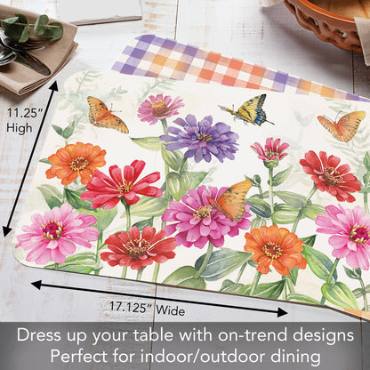 CounterArt Zinnias & Butterflies 4 Pack Reversible Easy Care Flexible Placemats Made in the USA