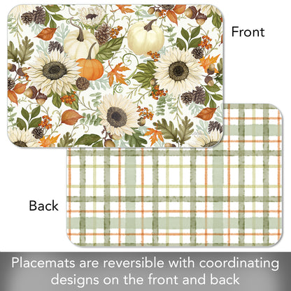 CounterArt Farmhouse Fall Reversible 4 Pack Easy Care Placemats 4 Pack Made in the USA