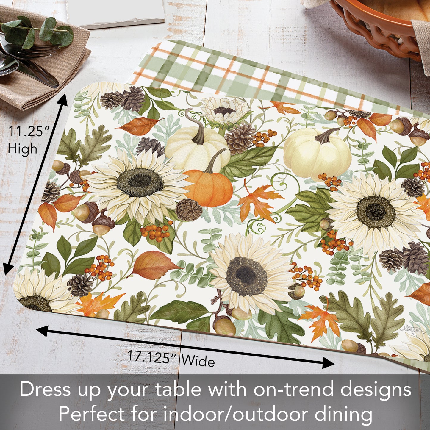 CounterArt Farmhouse Fall Reversible 4 Pack Easy Care Placemats 4 Pack Made in the USA